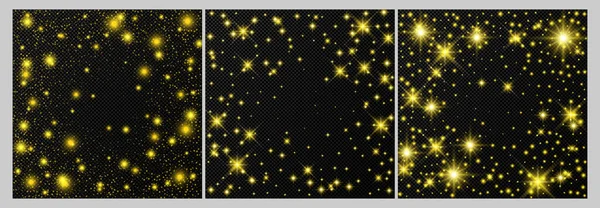 Conjunto Três Cenários Dourados Com Estrelas Faíscas Isoladas Sobre Fundo —  Vetores de Stock