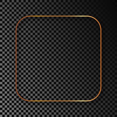 Koyu şeffaf arka planda gölgesi olan parlak yuvarlak kare çerçeve. Parlak efektli parlak bir çerçeve. Vektör illüstrasyonu.