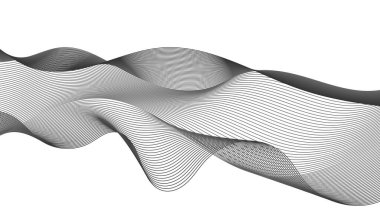 Beyaz zemin üzerinde monokrom dalga gradyan çizgileri olan soyut arkaplan. Modern teknoloji arka planı, dalga tasarımı. Vektör illüstrasyonu