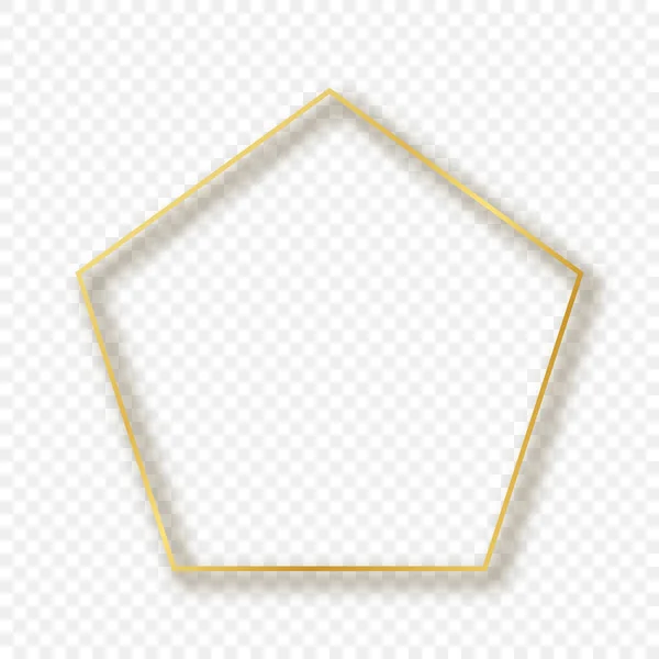 Χρυσό Λαμπερό Πλαίσιο Σχήματος Πεντάγωνου Σκιά Που Απομονώνεται Διαφανές Φόντο — Διανυσματικό Αρχείο
