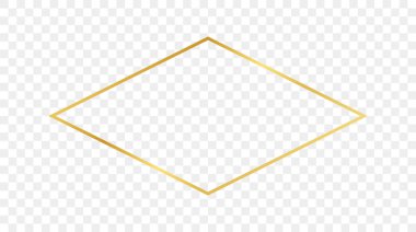 Altın parıldayan eşkenar dörtgen şekil çerçevesi şeffaf arkaplanda izole edildi. Parlak efektli parlak bir çerçeve. Vektör illüstrasyonu.