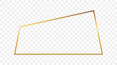 Şeffaf arkaplanda izole edilmiş altın rengi trapezoid şekilli çerçeve. Parlak efektli parlak bir çerçeve. Vektör illüstrasyonu.