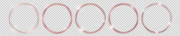 Set Cinque Doppie Cornici Rotonde Lucide Oro Rosa Con Effetti — Vettoriale Stock