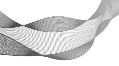 Beyaz zemin üzerinde monokrom dalga gradyan çizgileri olan soyut arkaplan. Modern teknoloji arka planı, dalga tasarımı. Vektör illüstrasyonu