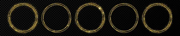 Satz Von Fünf Goldenen Kreisrahmen Moderner Glanzrahmen Mit Lichteffekten Isoliert — Stockvektor