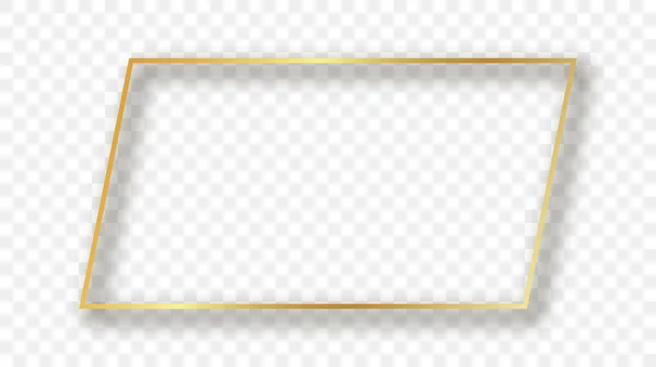 Guld Glödande Rektangulär Form Ram Med Skugga Isolerad Transparent Bakgrund — Stock vektor