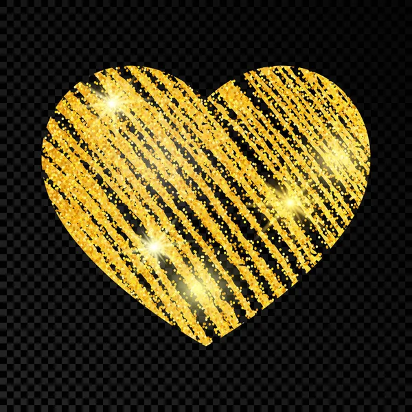 Corazón Con Pintura Garabato Brillante Dorado Sobre Fondo Transparente Oscuro — Vector de stock