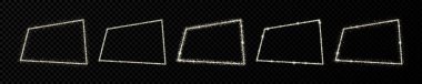 Beş gümüş parıltılı çerçeve seti. Parlak yıldızlı dikdörtgen çerçeve ve koyu şeffaf arkaplanda parıltılar. Vektör illüstrasyonu