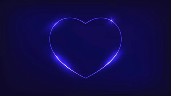 Neon Frame Heart Form Shining Effects Dark Background Empty Glowing — Stock Vector