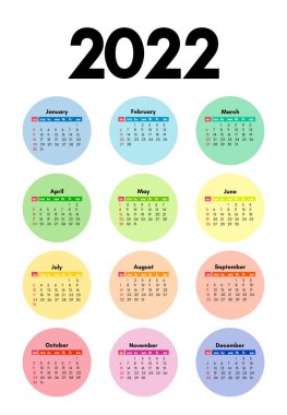 2022 için dört takvim seti beyaz arka planda izole edildi. Pazardan pazartesiye, iş planı. Vektör illüstrasyonu