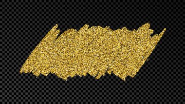 Altın simli el çizimi mürekkep lekesi. Koyu şeffaf arka planda parıltılı altın mürekkep lekesi. Vektör illüstrasyonu