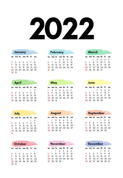 Conjunto Cuatro Calendarios Para 2022 Aislados Sobre Fondo Blanco Domingo — Vector de stock