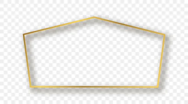 Cornice Forma Tetragono Incandescente Oro Con Ombra Isolata Sfondo Trasparente — Vettoriale Stock