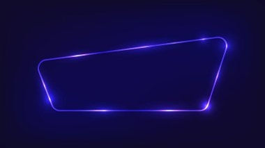 Neon yuvarlak çerçeve, üzerinde parlak efektler var. Boş parlayan tekno fon. Vektör illüstrasyonu.