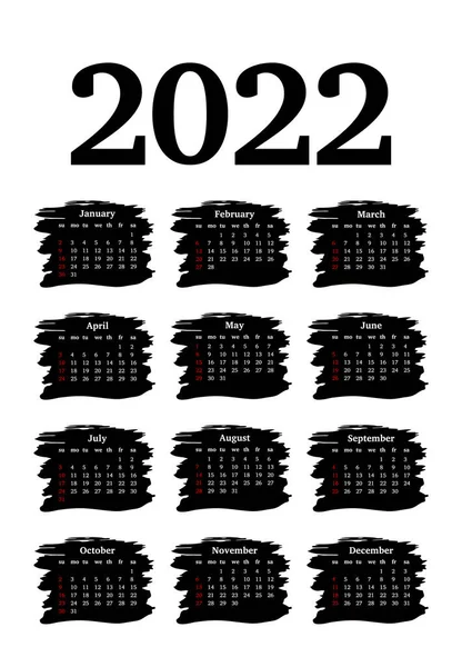 Kalender 2022 Geïsoleerd Een Witte Achtergrond Zondag Tot Maandag Business — Stockvector