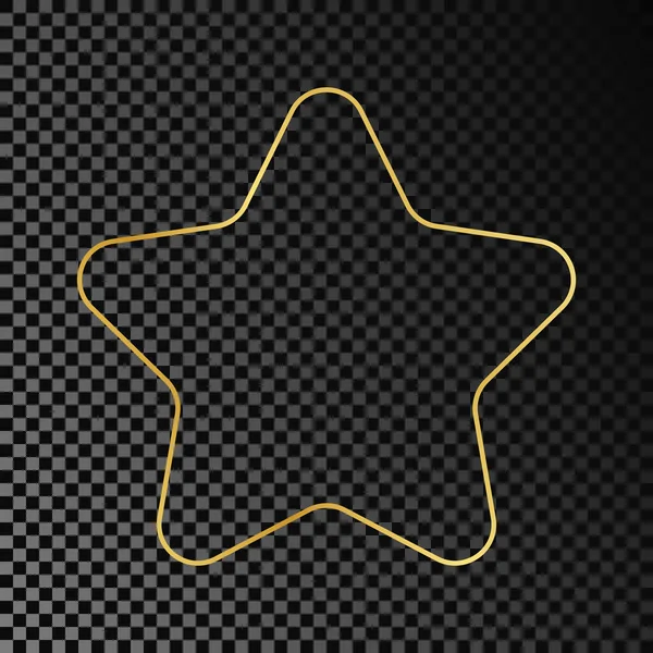 Золотая Светящаяся Рамка Форме Звезды Изолирована Тёмном Прозрачном Фоне Блестящая — стоковый вектор