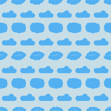 Mavi gökyüzünde bulutlar olan kusursuz bir desen. Sevimli sonsuz bulut manzarası. Vektör illüstrasyonu.
