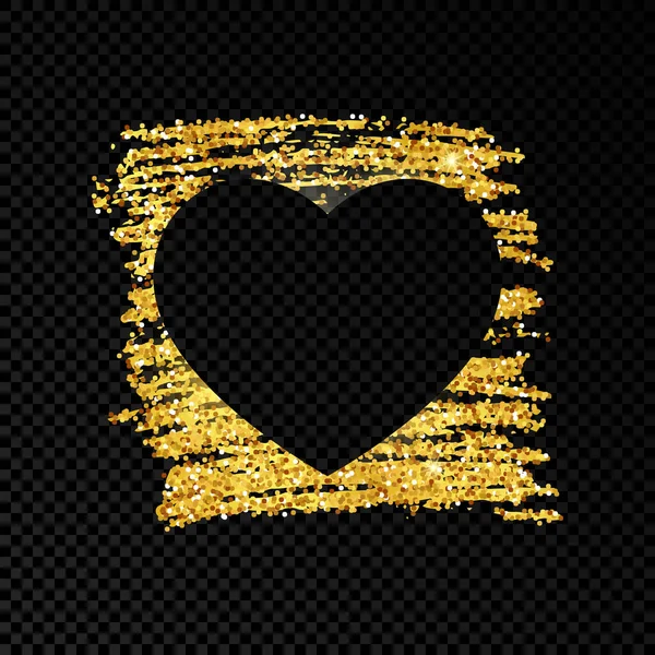 Coração Sobre Tinta Rabiscos Dourada Brilhante Sobre Fundo Escuro Transparente — Vetor de Stock