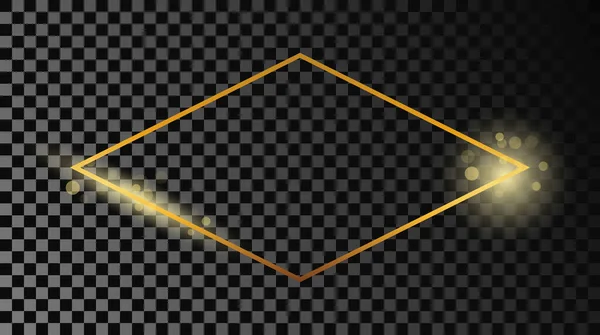 Oro Incandescente Rombo Forma Telaio Isolato Sfondo Scuro Trasparente Cornice — Vettoriale Stock