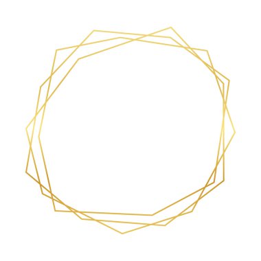 Beyaz arka planda izole edilmiş parlak efektli altın geometrik poligonal çerçeve. Parlak sanat deco arkaplanı boş. Vektör illüstrasyonu.