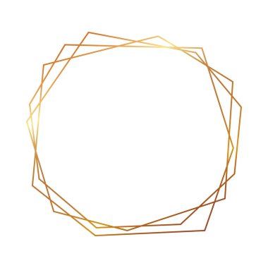 Beyaz arka planda izole edilmiş parlak efektli altın geometrik poligonal çerçeve. Parlak sanat deco arkaplanı boş. Vektör illüstrasyonu.