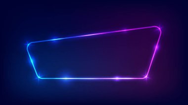 Neon yuvarlak çerçeve, üzerinde parlak efektler var. Boş parlayan tekno fon. Vektör illüstrasyonu.