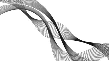 Beyaz zemin üzerinde monokrom dalga gradyan çizgileri olan soyut arkaplan. Modern teknoloji arka planı, dalga tasarımı. Vektör illüstrasyonu