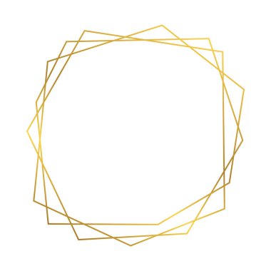 Beyaz arka planda izole edilmiş parlak efektli altın geometrik poligonal çerçeve. Parlak sanat deco arkaplanı boş. Vektör illüstrasyonu.