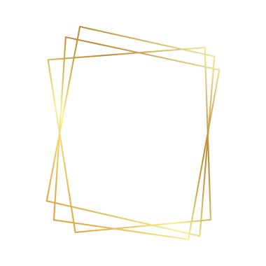 Beyaz arka planda izole edilmiş parlak efektli altın geometrik poligonal çerçeve. Parlak sanat deco arkaplanı boş. Vektör illüstrasyonu.