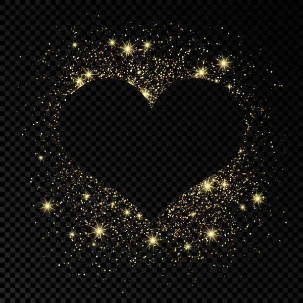 Heart Shape Frame Golden Glitter Dark Transparent Background Greeting Card — Stock Vector