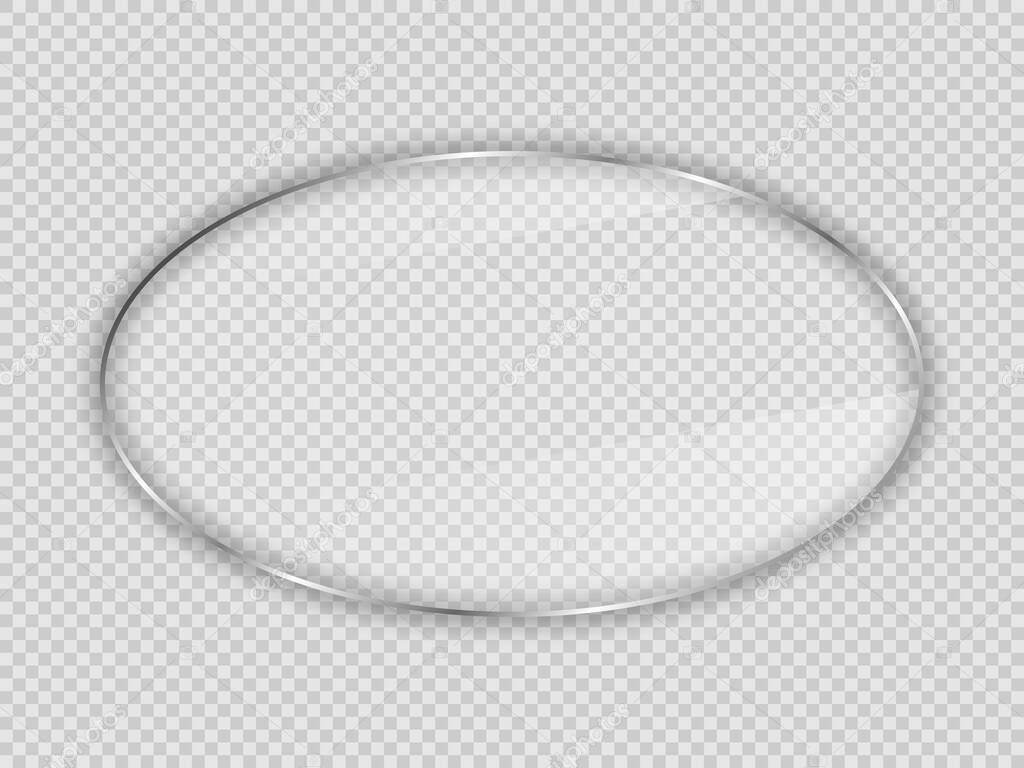 Glass plate in oval frame isolated on transparent background. Vector illustration.