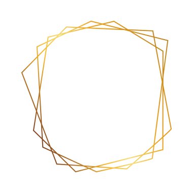 Beyaz arka planda izole edilmiş parlak efektli altın geometrik poligonal çerçeve. Parlak sanat deco arkaplanı boş. Vektör illüstrasyonu.