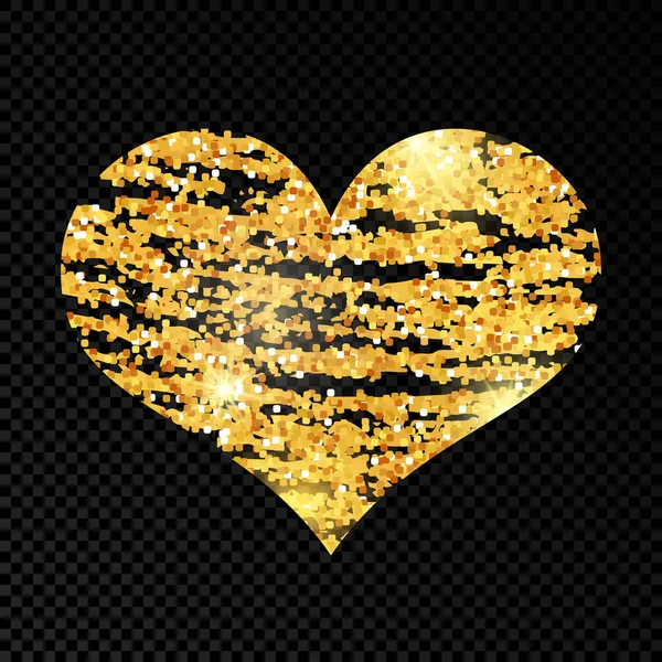 Heart Golden Glittering Scribble Paint Dark Transparent Background Background Gold — Stock Vector