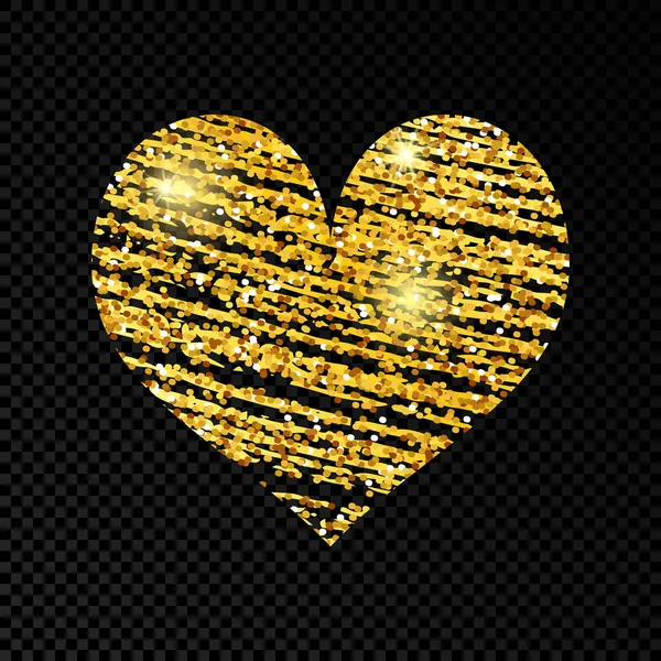 Srdce Zlatě Třpytivým Čmáranicovým Nátěrem Tmavém Průhledném Pozadí Pozadí Zlatými — Stockový vektor