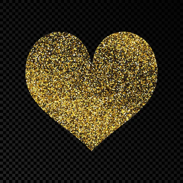 Zlaté Zářící Srdce Tmavém Průhledném Pozadí Pozadí Zlatými Třpytkami Třpytivým — Stockový vektor