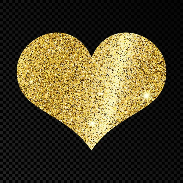 Zlaté Zářící Srdce Tmavém Průhledném Pozadí Pozadí Zlatými Třpytkami Třpytivým — Stockový vektor