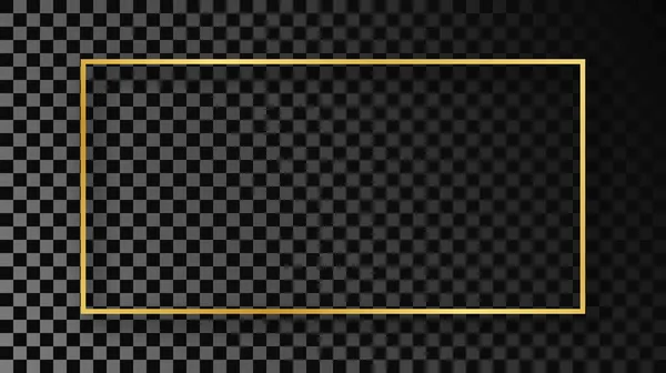 Золота Сяюча Рамка Прямокутної Форми Тіні Ізольована Темному Прозорому Фоні — стоковий вектор