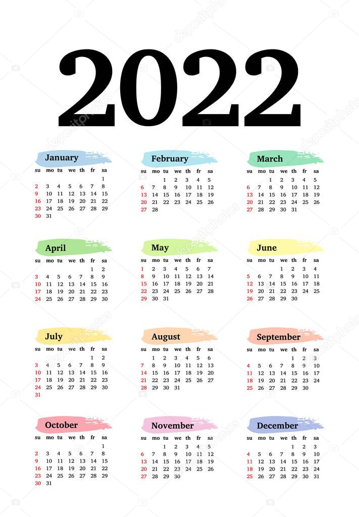 2022 Calendar Jpeg Calendar For 2022 Isolated On A White Background. Sunday To Monday,  Business Template. Vector Illustration #449009224 - Larastock