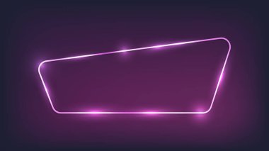 Neon yuvarlak çerçeve, üzerinde parlak efektler var. Boş parlayan tekno fon. Vektör illüstrasyonu.