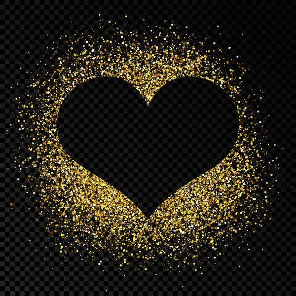 Herzförmiger Rahmen Mit Goldenem Glitzern Auf Dunklem Transparentem Hintergrund Grußkarte — Stockvektor