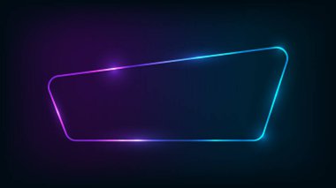 Neon yuvarlak çerçeve, üzerinde parlak efektler var. Boş parlayan tekno fon. Vektör illüstrasyonu.