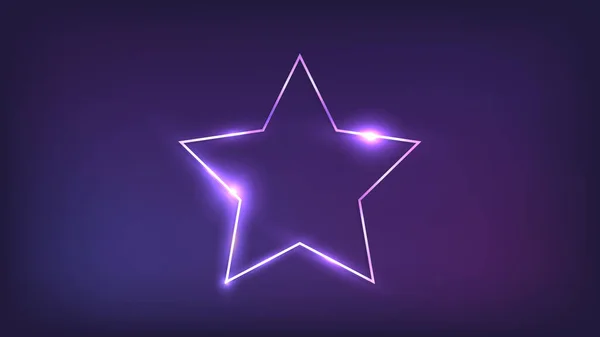 暗い背景に輝く効果を持つ星形のネオンフレーム 空の光るテクノの背景 ベクターイラスト — ストックベクタ