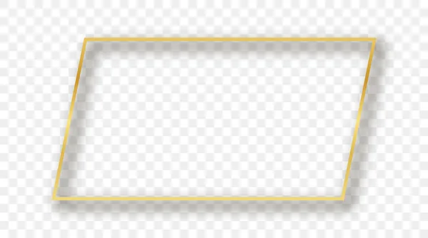 Marco Rectangular Brillante Dorado Con Sombra Aislada Sobre Fondo Transparente — Archivo Imágenes Vectoriales