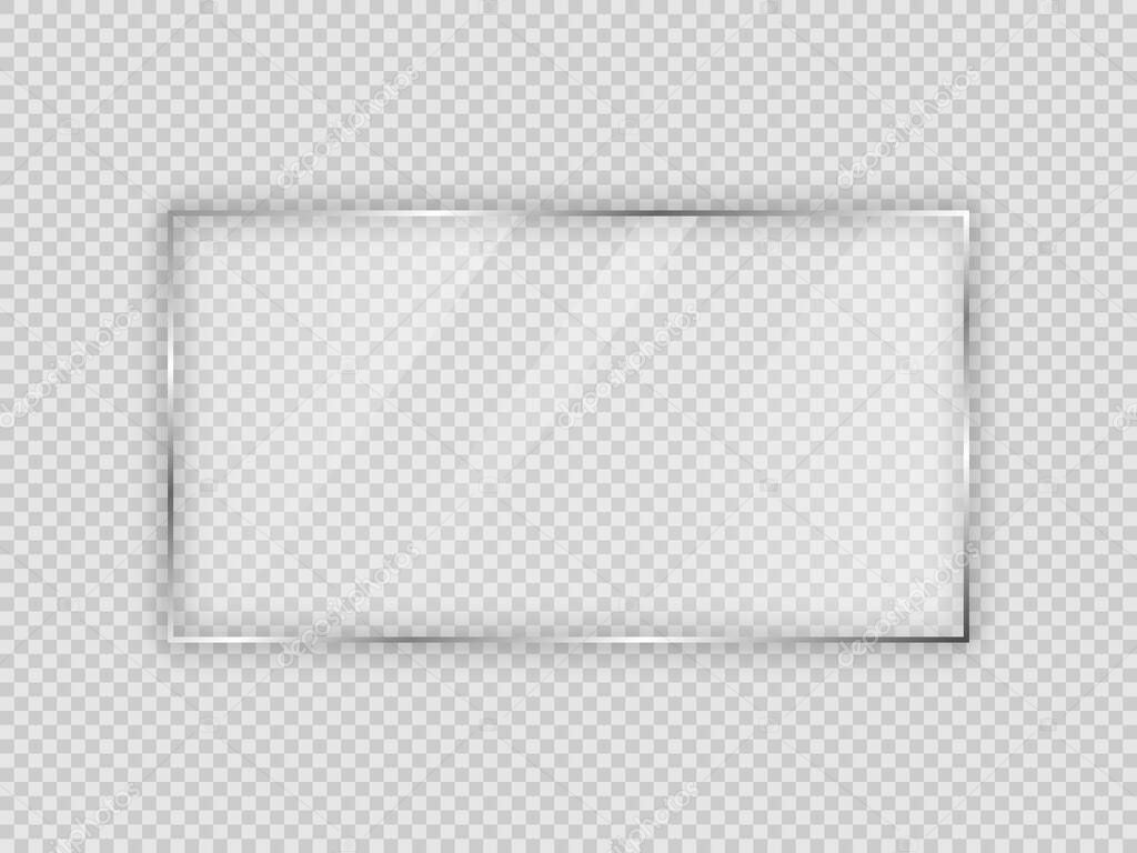 Glass plate in rectangular frame isolated on transparent background. Vector illustration.