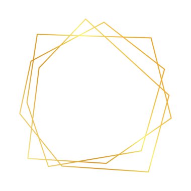 Beyaz arka planda izole edilmiş parlak efektli altın geometrik poligonal çerçeve. Parlak sanat deco arkaplanı boş. Vektör illüstrasyonu.