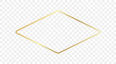 Altın parıldayan yuvarlak eşkenar dörtgen şekil çerçevesi şeffaf arkaplanda izole edilmiş. Parlak efektli parlak bir çerçeve. Vektör illüstrasyonu.