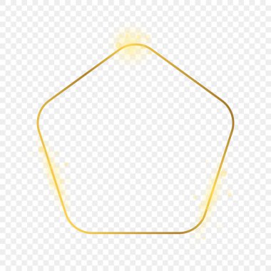 Şeffaf arkaplanda izole edilmiş altın sarısı yuvarlak beşgen şekilli çerçeve. Parlak efektli parlak bir çerçeve. Vektör illüstrasyonu.