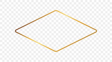 Altın parıldayan yuvarlak eşkenar dörtgen şekil çerçevesi şeffaf arkaplanda izole edilmiş. Parlak efektli parlak bir çerçeve. Vektör illüstrasyonu.