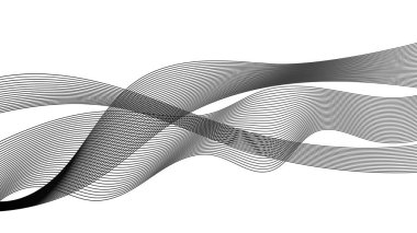 Beyaz zemin üzerinde monokrom dalga gradyan çizgileri olan soyut arkaplan. Modern teknoloji arka planı, dalga tasarımı. Vektör illüstrasyonu