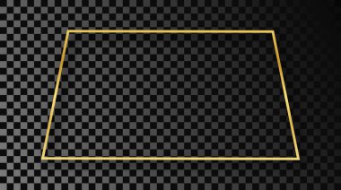 Koyu şeffaf arka planda gölgesi olan altın rengi trapezoid şekilli bir çerçeve. Parlak efektli parlak bir çerçeve. Vektör illüstrasyonu.
